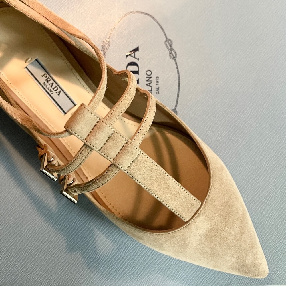 Brand New Prada Ballerina Flats (Pink/Beige Suede)
